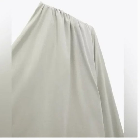 ZARA One Shoulder Asymmetrical Ruched Bodycon Stretch Fully Lined Dress - Picture 9 of 9